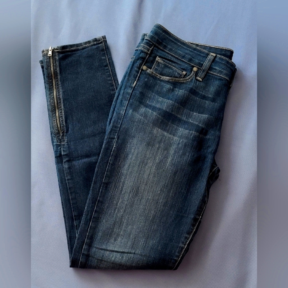 PAIGE Dark Wash Peg Ankle Zip Skinny Jeans